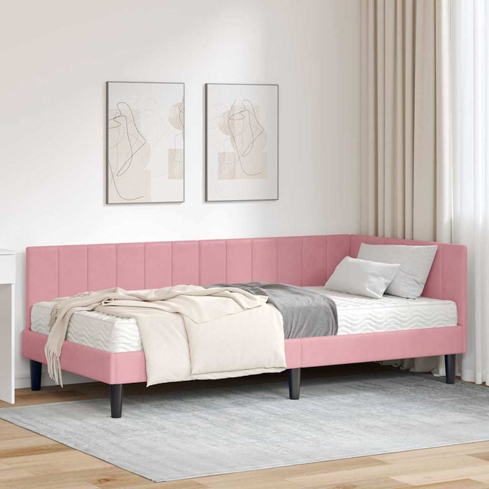 Cadru de pat colțar cu saltea cu headboard 2 pcs Gri Catifea WALTI