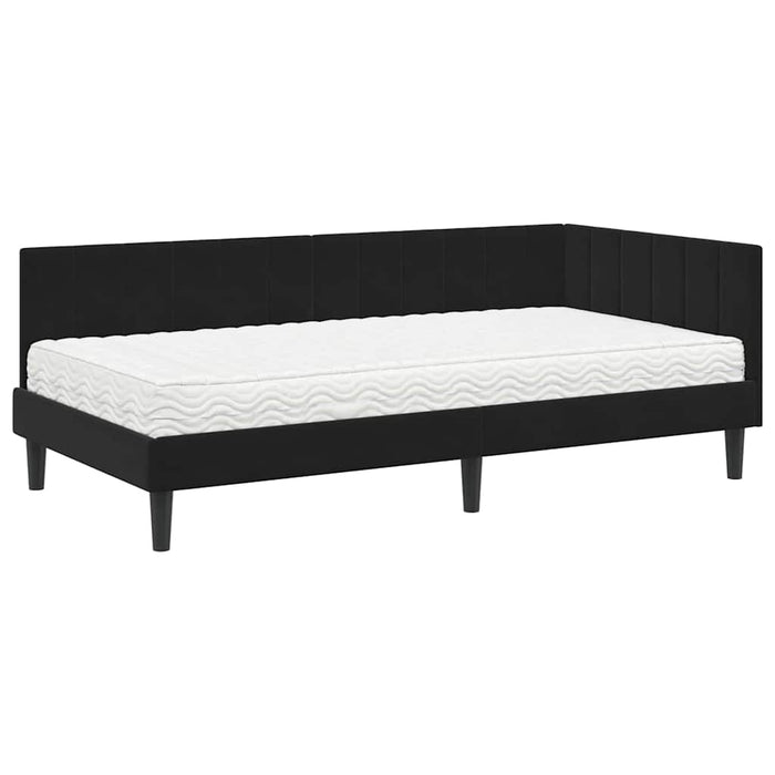 Cadru de pat colțar cu saltea Negru 90 x 200 cm Catifea - WALTI WALTI