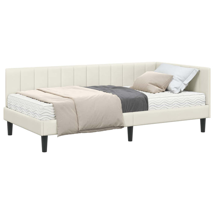 Cadru de pat colțar cu saltea cu headboard 2 pcs Crem Catifea WALTI