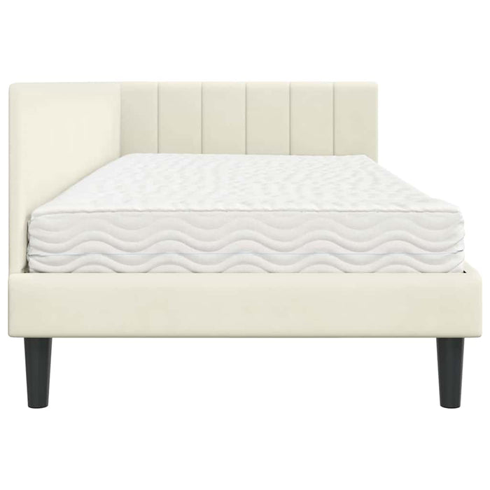 Cadru de pat colțar cu saltea cu headboard 2 pcs Crem Catifea WALTI
