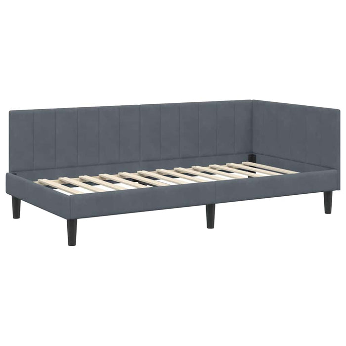 Cadru de pat colțar cu saltea Gri închis 100 x 200 cm Catifea - WALTI WALTI