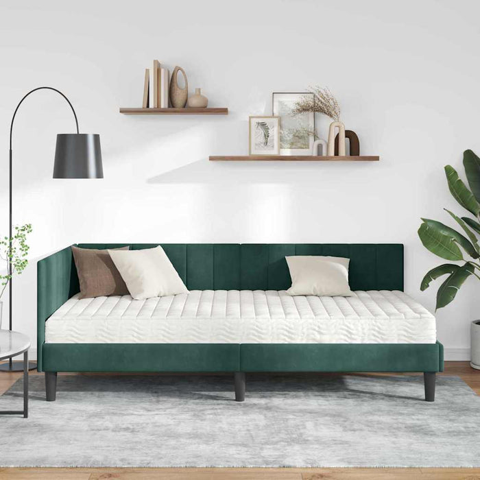 Cadru de pat colțar cu saltea Verde închis 100 x 200 cm Catifea - WALTI WALTI