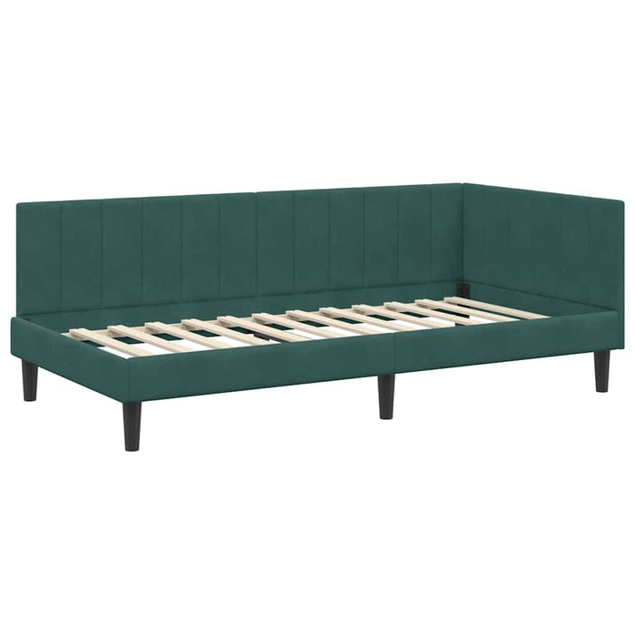 Cadru de pat colțar cu saltea Verde închis 100 x 200 cm Catifea - WALTI WALTI