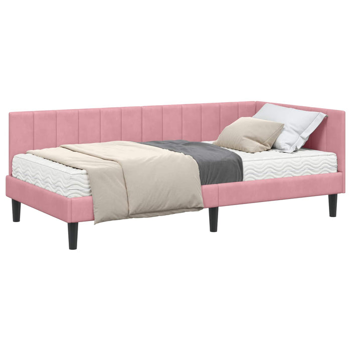 Cadru de pat colțar cu saltea cu headboard 2 pcs Gri Catifea WALTI