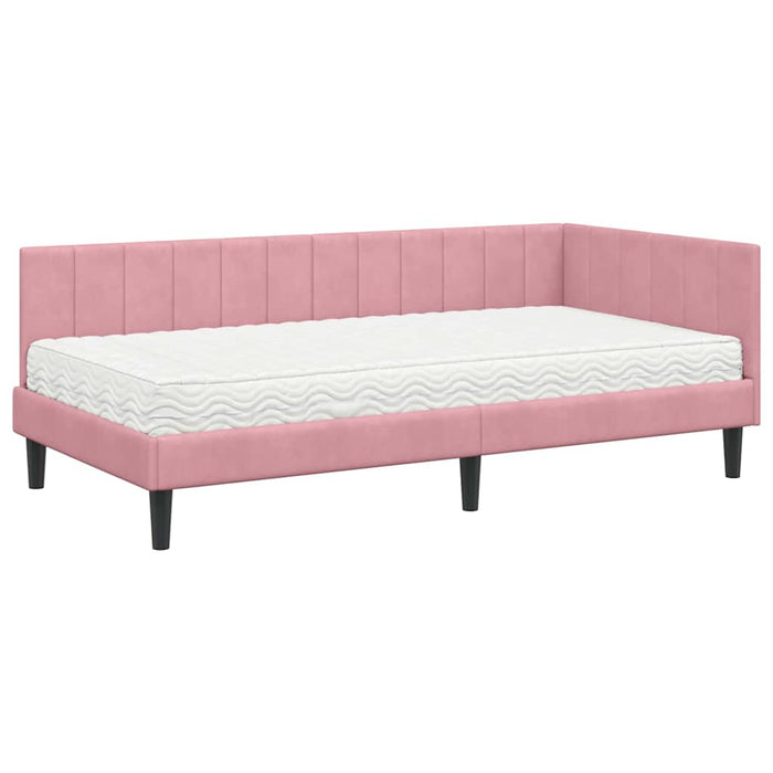 Cadru de pat colțar cu saltea cu headboard 2 pcs Gri Catifea WALTI