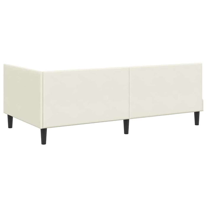 Cadru de pat colțar cu saltea cu headboard 2 pcs Crem Catifea WALTI