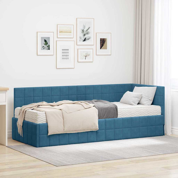 Cadru de pat colțar cu saltea Manual 2 pcs albastru Catifea - WALTI WALTI