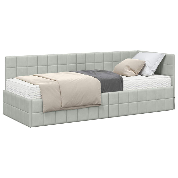 Cadru de pat colțar cu saltea Manual 2 pcs Gri deschis Catifea - WALTI WALTI