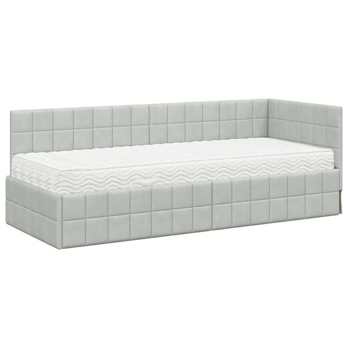 Cadru de pat colțar cu saltea Manual 2 pcs Gri deschis Catifea - WALTI WALTI