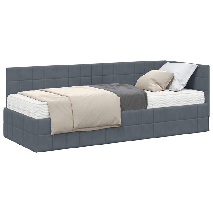 Cadru de pat colțar cu saltea cu headboard 2 pcs Gri Catifea - WALTI WALTI