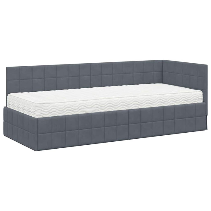 Cadru de pat colțar cu saltea cu headboard 2 pcs Gri Catifea - WALTI WALTI