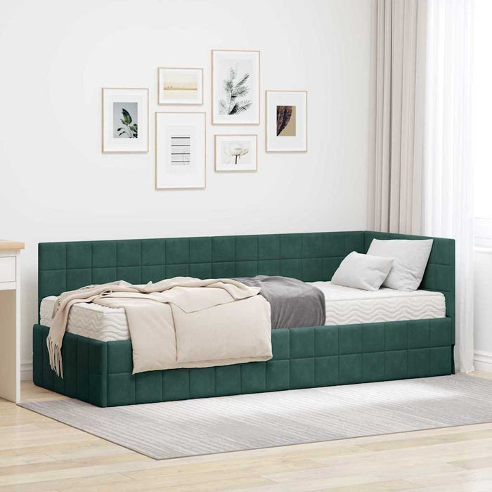 Cadru de pat colțar cu saltea cu headboard 2 pcs Verde Catifea - WALTI WALTI