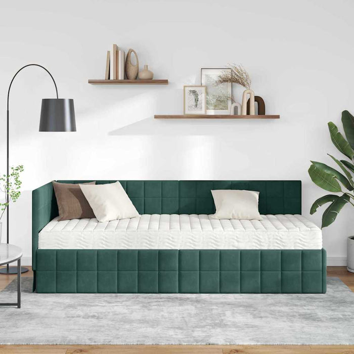 Cadru de pat colțar cu saltea cu headboard 2 pcs Verde Catifea - WALTI WALTI