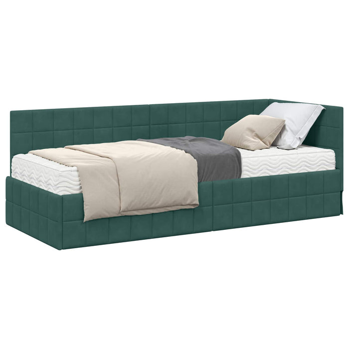 Cadru de pat colțar cu saltea cu headboard 2 pcs Verde Catifea - WALTI WALTI