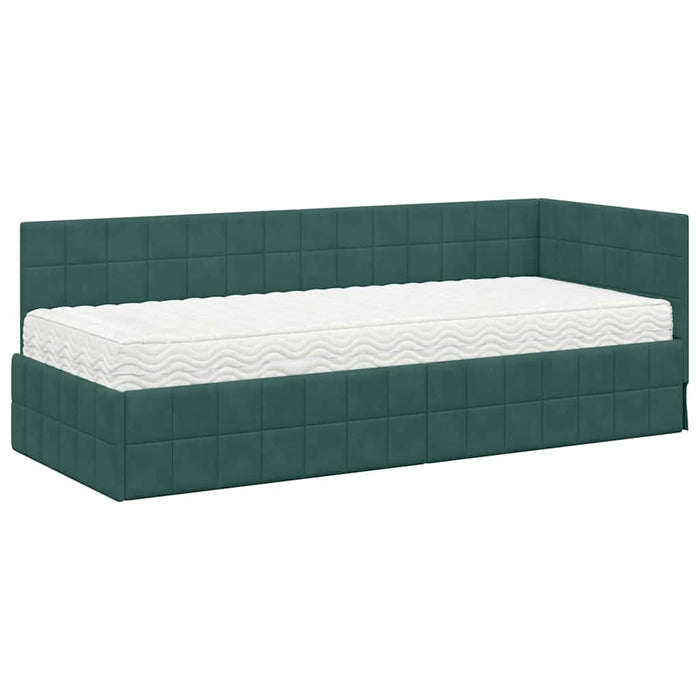 Cadru de pat colțar cu saltea cu headboard 2 pcs Verde Catifea - WALTI WALTI