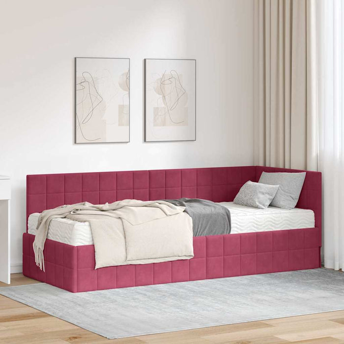 Cadru de pat colțar cu saltea cu headboard 2 pcs Verde Catifea - WALTI WALTI