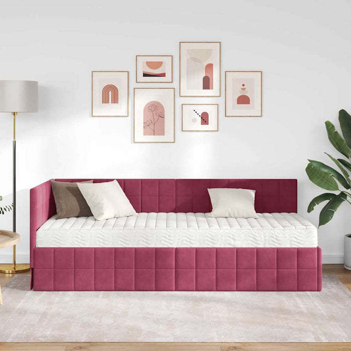 Cadru de pat colțar cu saltea cu headboard 2 pcs Verde Catifea - WALTI WALTI