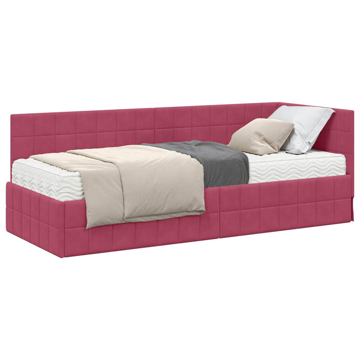 Cadru de pat colțar cu saltea cu headboard 2 pcs Verde Catifea - WALTI WALTI