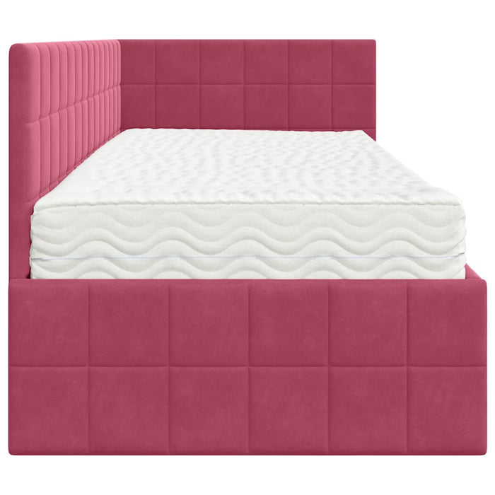 Cadru de pat colțar cu saltea cu headboard 2 pcs Verde Catifea - WALTI WALTI
