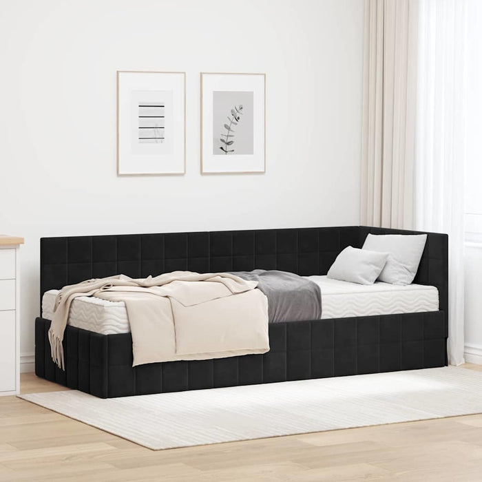 Cadru de pat colțar cu saltea cu headboard 2 pcs Negru Catifea - WALTI WALTI
