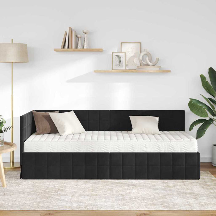 Cadru de pat colțar cu saltea cu headboard 2 pcs Negru Catifea - WALTI WALTI