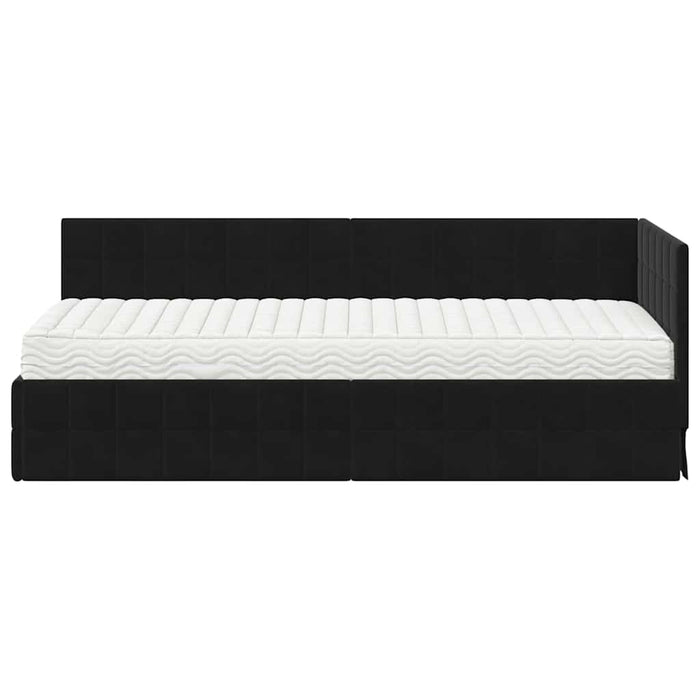 Cadru de pat colțar cu saltea cu headboard 2 pcs Negru Catifea - WALTI WALTI