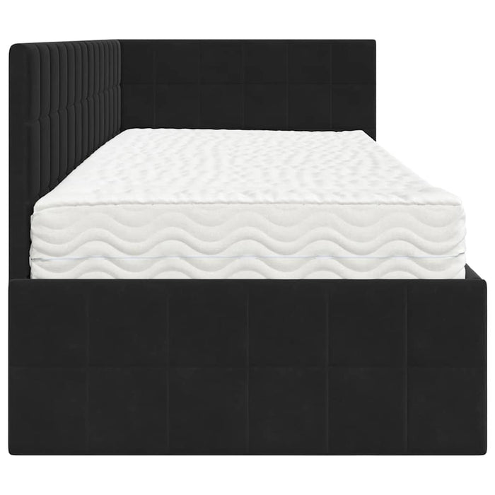 Cadru de pat colțar cu saltea cu headboard 2 pcs Negru Catifea - WALTI WALTI