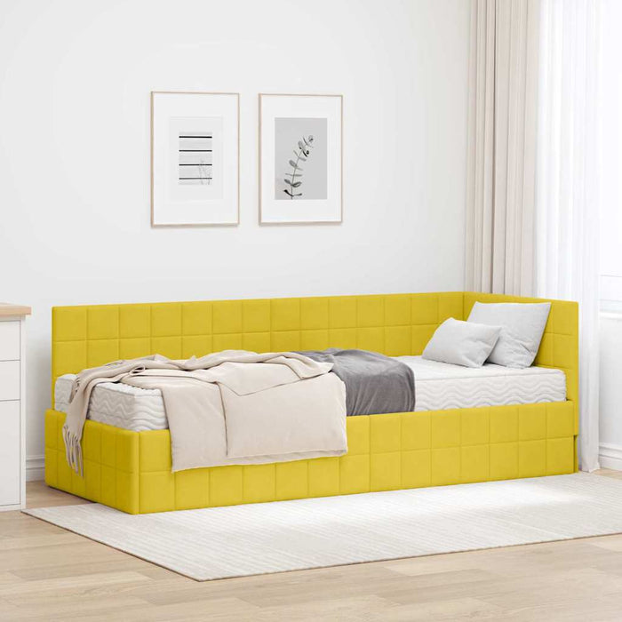 Cadru de pat colțar cu saltea cu headboard 2 pcs Galben Catifea - WALTI WALTI