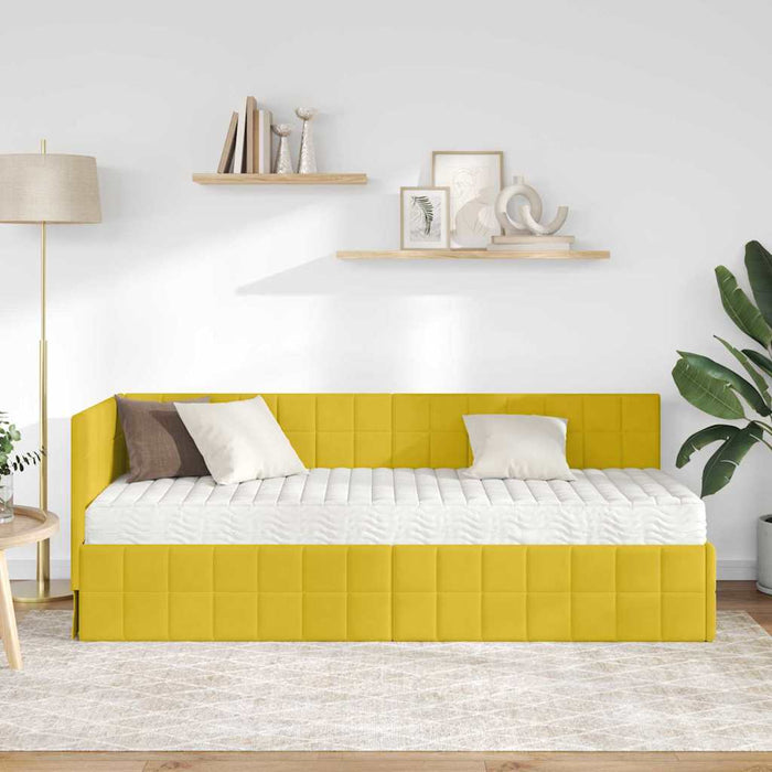 Cadru de pat colțar cu saltea cu headboard 2 pcs Galben Catifea - WALTI WALTI
