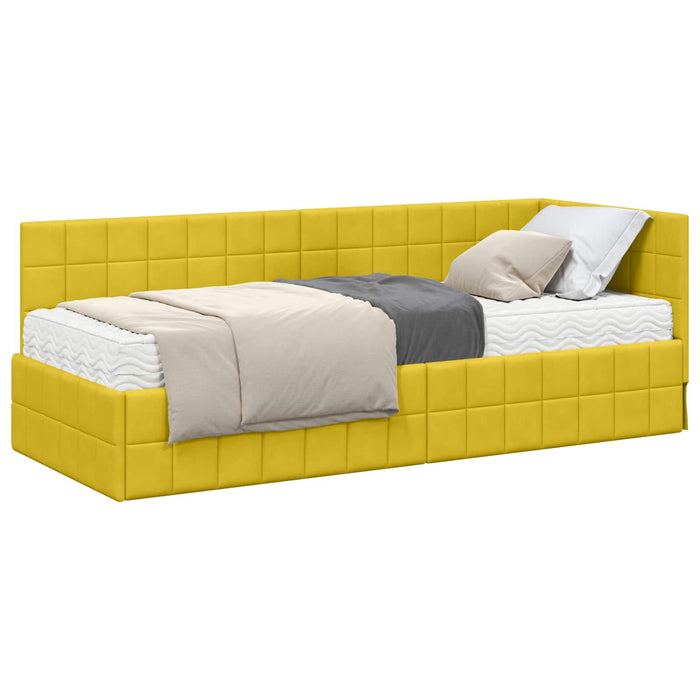 Cadru de pat colțar cu saltea cu headboard 2 pcs Galben Catifea - WALTI WALTI