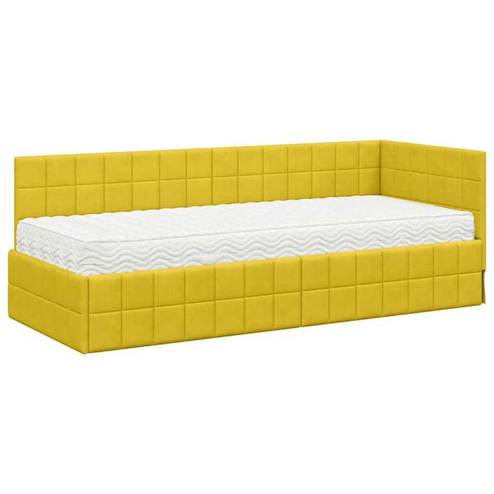 Cadru de pat colțar cu saltea cu headboard 2 pcs Galben Catifea - WALTI WALTI