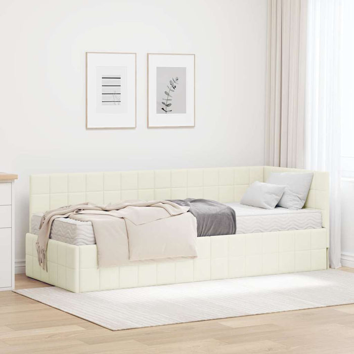 Cadru de pat colțar cu saltea cu headboard 2 pcs Crem Catifea - WALTI WALTI