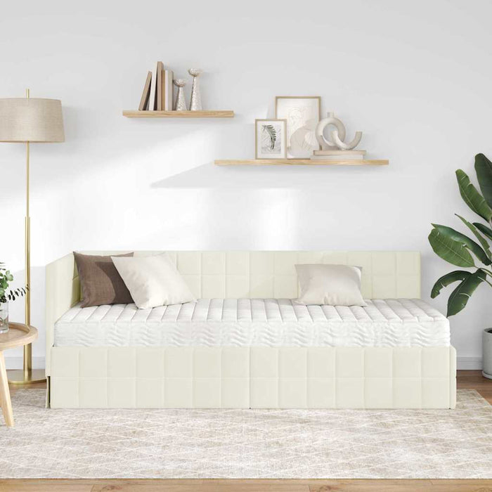 Cadru de pat colțar cu saltea cu headboard 2 pcs Crem Catifea - WALTI WALTI
