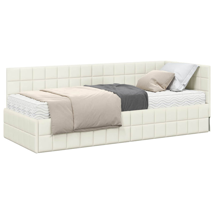 Cadru de pat colțar cu saltea cu headboard 2 pcs Crem Catifea - WALTI WALTI