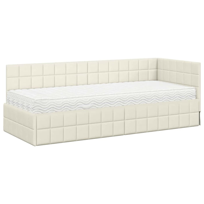 Cadru de pat colțar cu saltea cu headboard 2 pcs Crem Catifea - WALTI WALTI