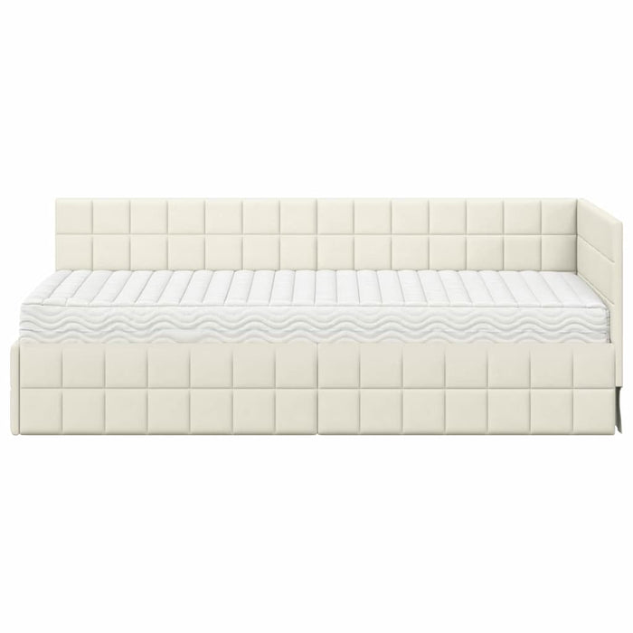 Cadru de pat colțar cu saltea cu headboard 2 pcs Crem Catifea - WALTI WALTI