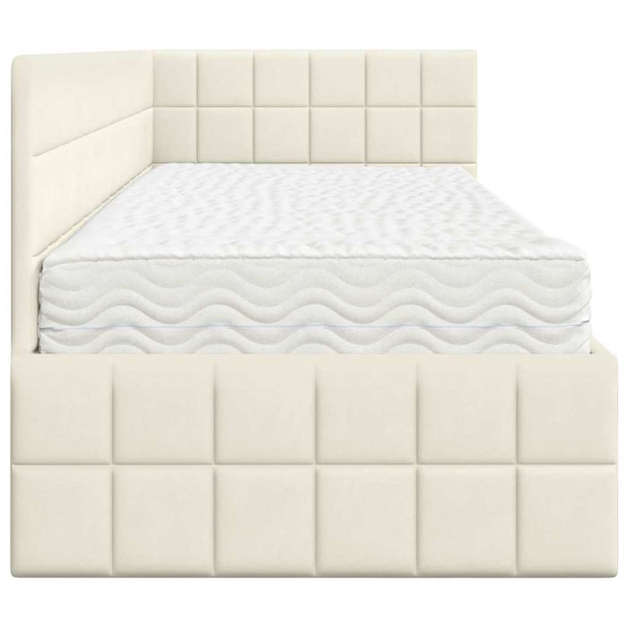 Cadru de pat colțar cu saltea cu headboard 2 pcs Crem Catifea - WALTI WALTI