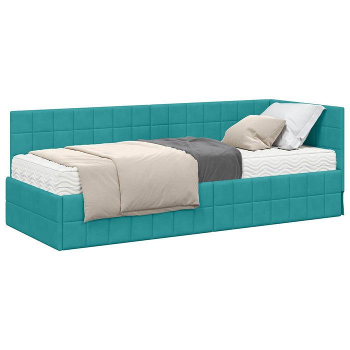 Cadru de pat colțar cu saltea Manual 2 pcs Turcoaz Catifea - WALTI WALTI