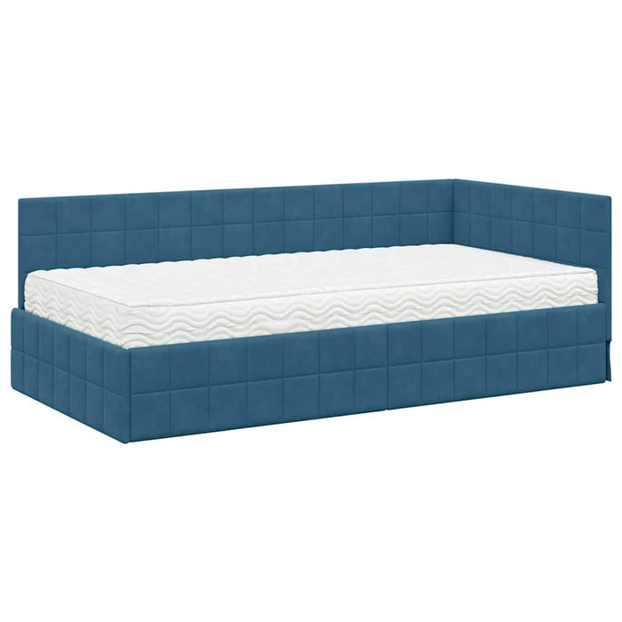 Cadru de pat colțar cu saltea Manual 2 pcs albastru Catifea - WALTI WALTI