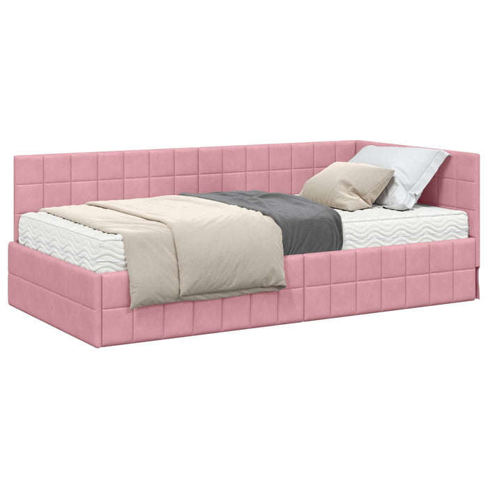 Cadru de pat colțar cu saltea cu headboard 2 buc. Gri Catifea WALTI