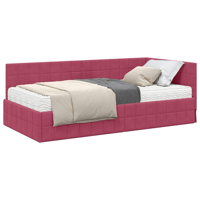 Cadru de pat colțar cu saltea cu headboard 2 pcs Verde Catifea - WALTI WALTI