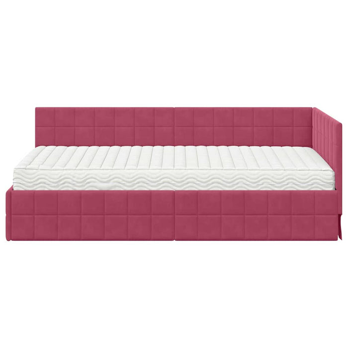Cadru de pat colțar cu saltea cu headboard 2 pcs Verde Catifea - WALTI WALTI