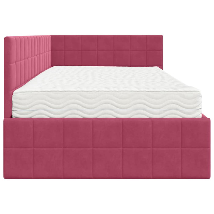 Cadru de pat colțar cu saltea cu headboard 2 pcs Verde Catifea - WALTI WALTI