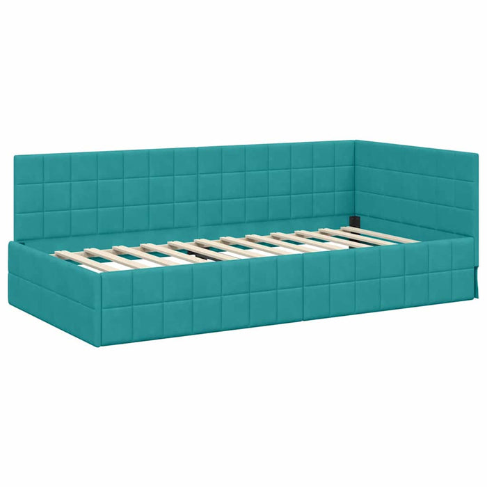 Cadru de pat colțar cu saltea Manual 2 pcs Turcoaz Catifea - WALTI WALTI