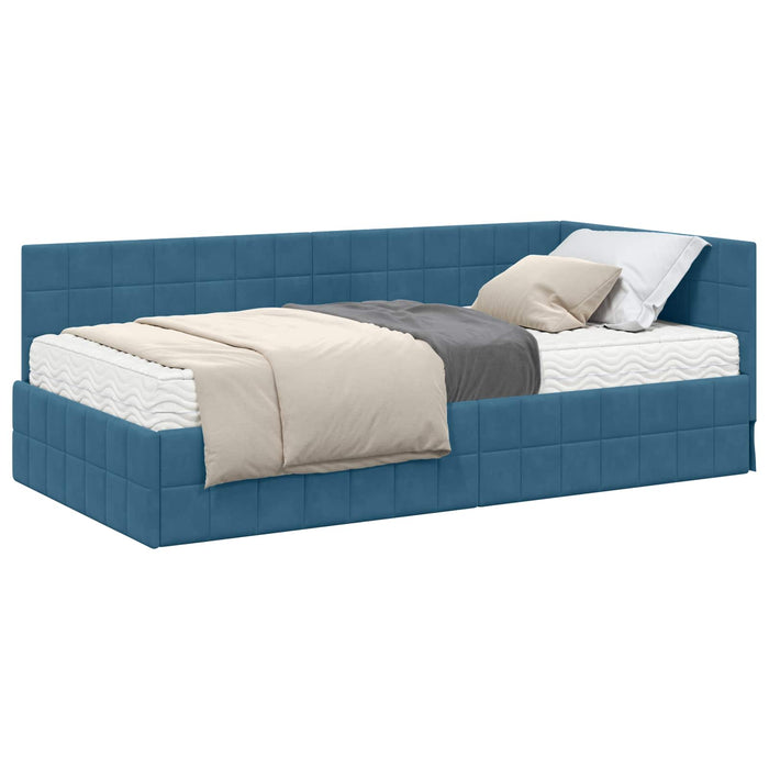Cadru de pat colțar cu saltea Manual 2 pcs albastru Catifea - WALTI WALTI