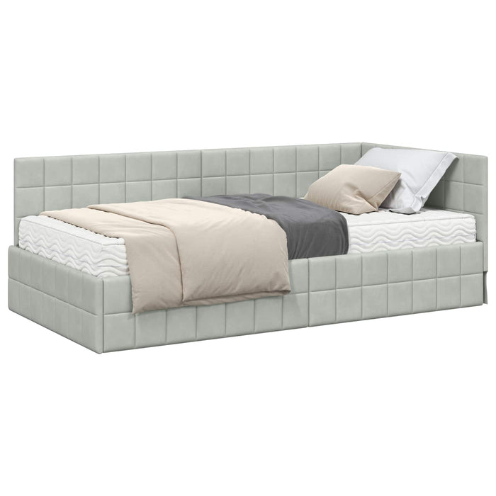 Cadru de pat colțar cu saltea Manual 2 pcs Gri deschis Catifea WALTI