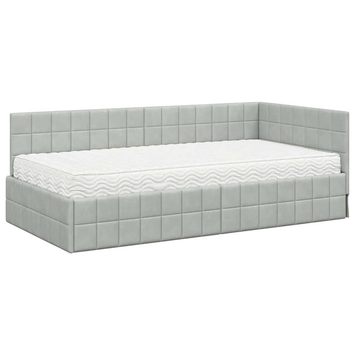 Cadru de pat colțar cu saltea Manual 2 pcs Gri deschis Catifea WALTI