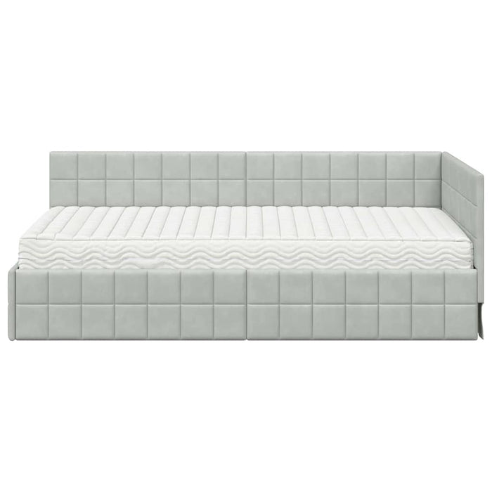 Cadru de pat colțar cu saltea Manual 2 pcs Gri deschis Catifea WALTI