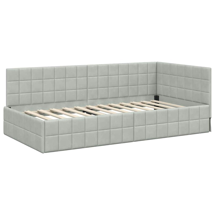 Cadru de pat colțar cu saltea Manual 2 pcs Gri deschis Catifea WALTI