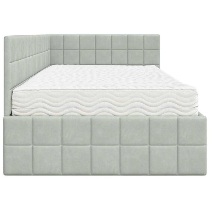 Cadru de pat colțar cu saltea Manual 2 pcs Gri deschis Catifea WALTI